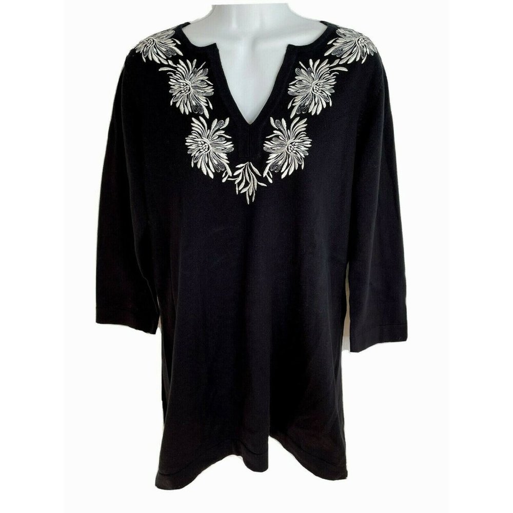 Isaac Mizrahi Black White Floral Tunic Dress Top